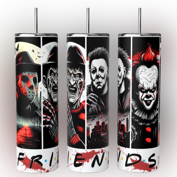 20oz HORROR FRIENDS SUBLIMATED INSULATED STAINLESS STEEL TUMBLER - Picture 1 of 6